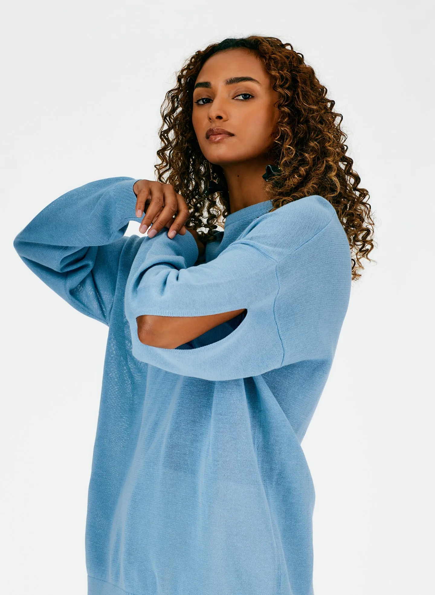 Crispy Cotton Slit Detail Oversized Pullover