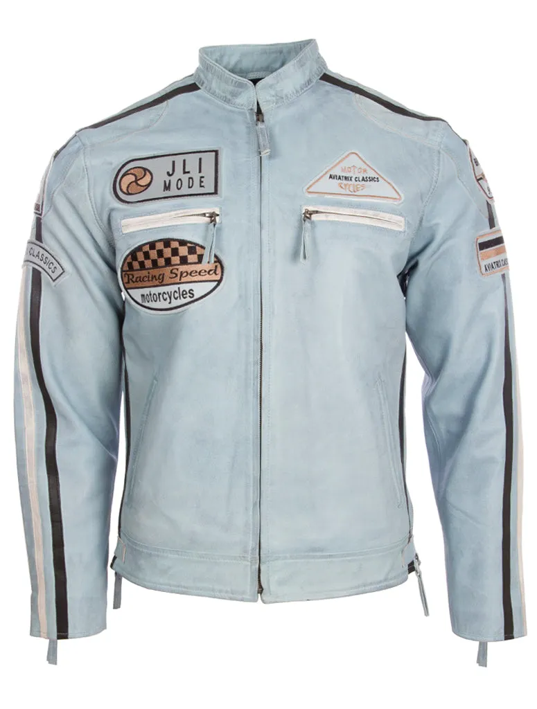 CXUS Men's Racing Biker Jacket - Sky Blue