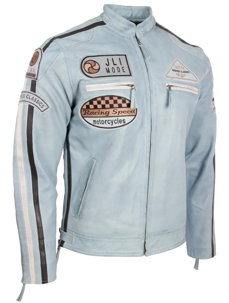 CXUS Men's Racing Biker Jacket - Sky Blue