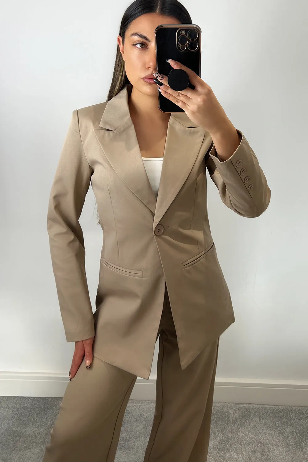 Cyndi Beige Button Tailored Blazer