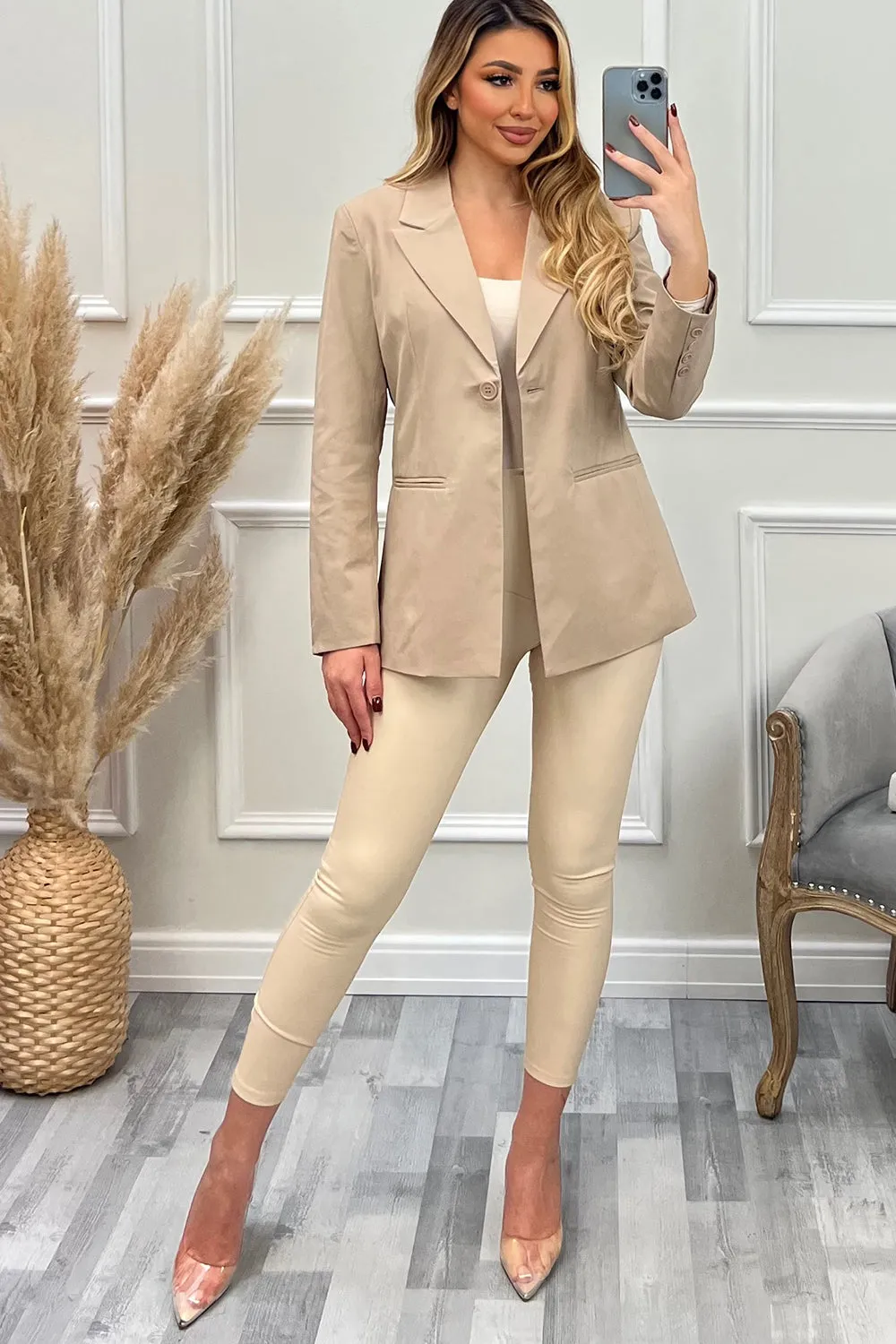 Cyndi Beige Button Tailored Blazer