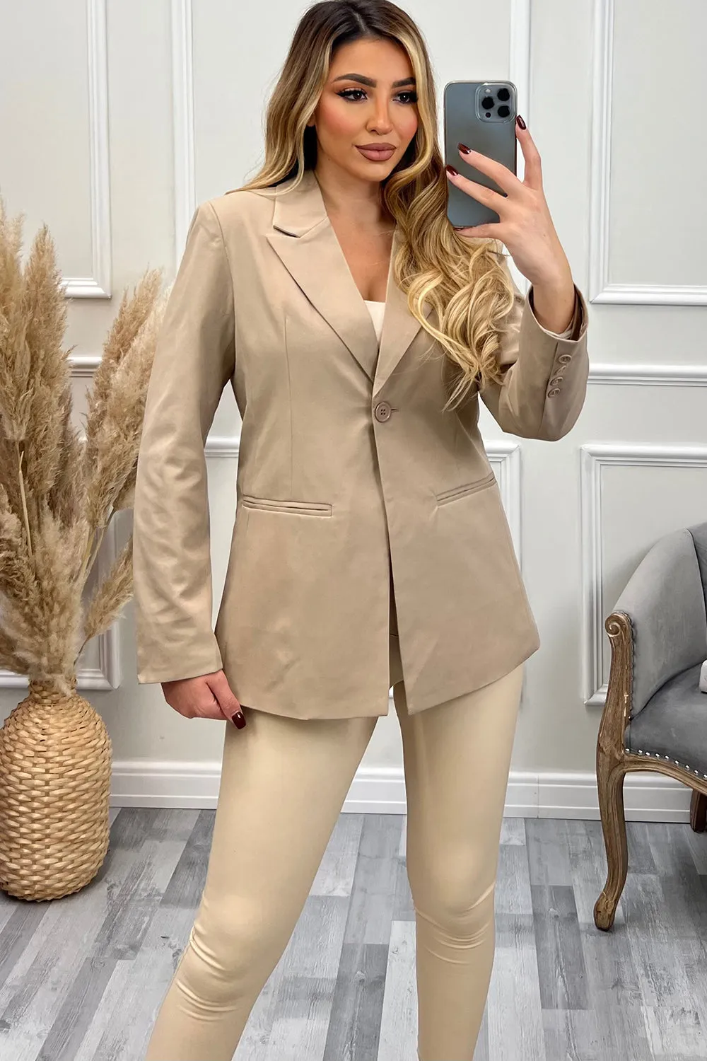 Cyndi Beige Button Tailored Blazer