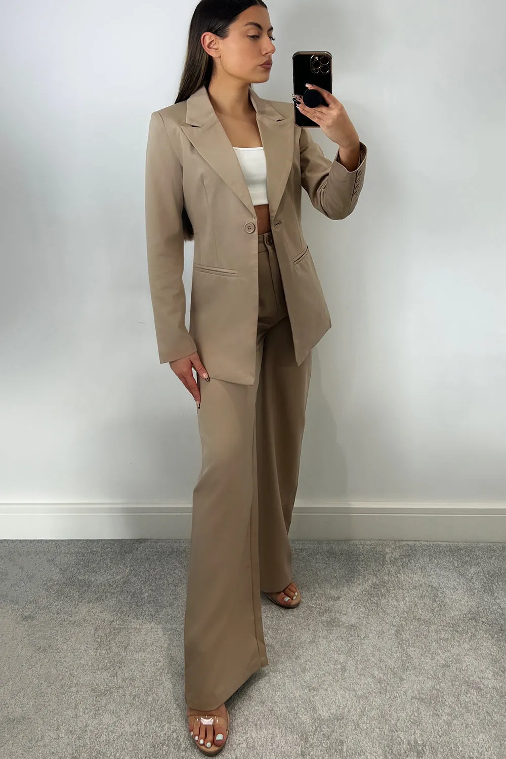 Cyndi Beige Button Tailored Blazer