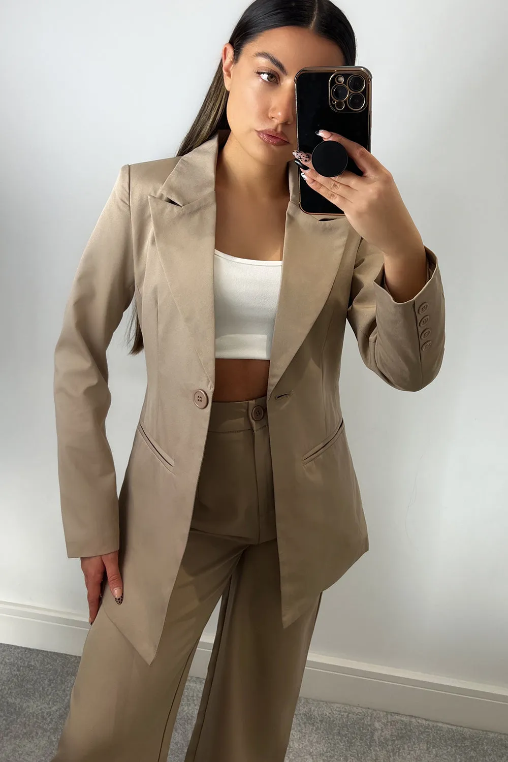 Cyndi Beige Button Tailored Blazer