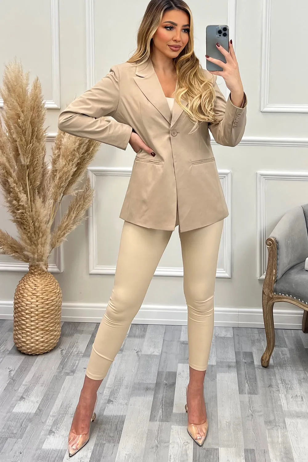 Cyndi Beige Button Tailored Blazer