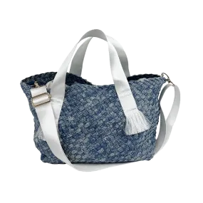 Daria Large Woven Denim Tote w/ Contrast Handles w/ Crossbody Strap