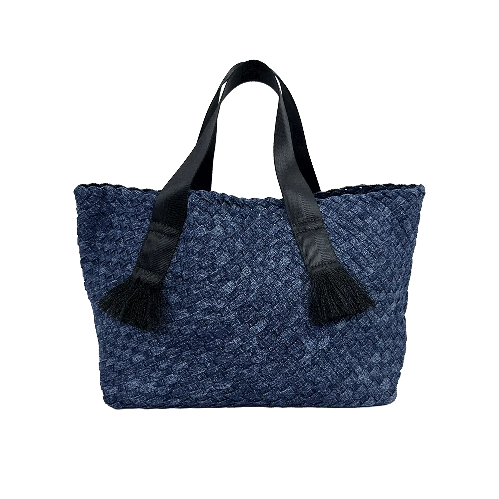 Daria Large Woven Denim Tote w/ Contrast Handles w/ Crossbody Strap