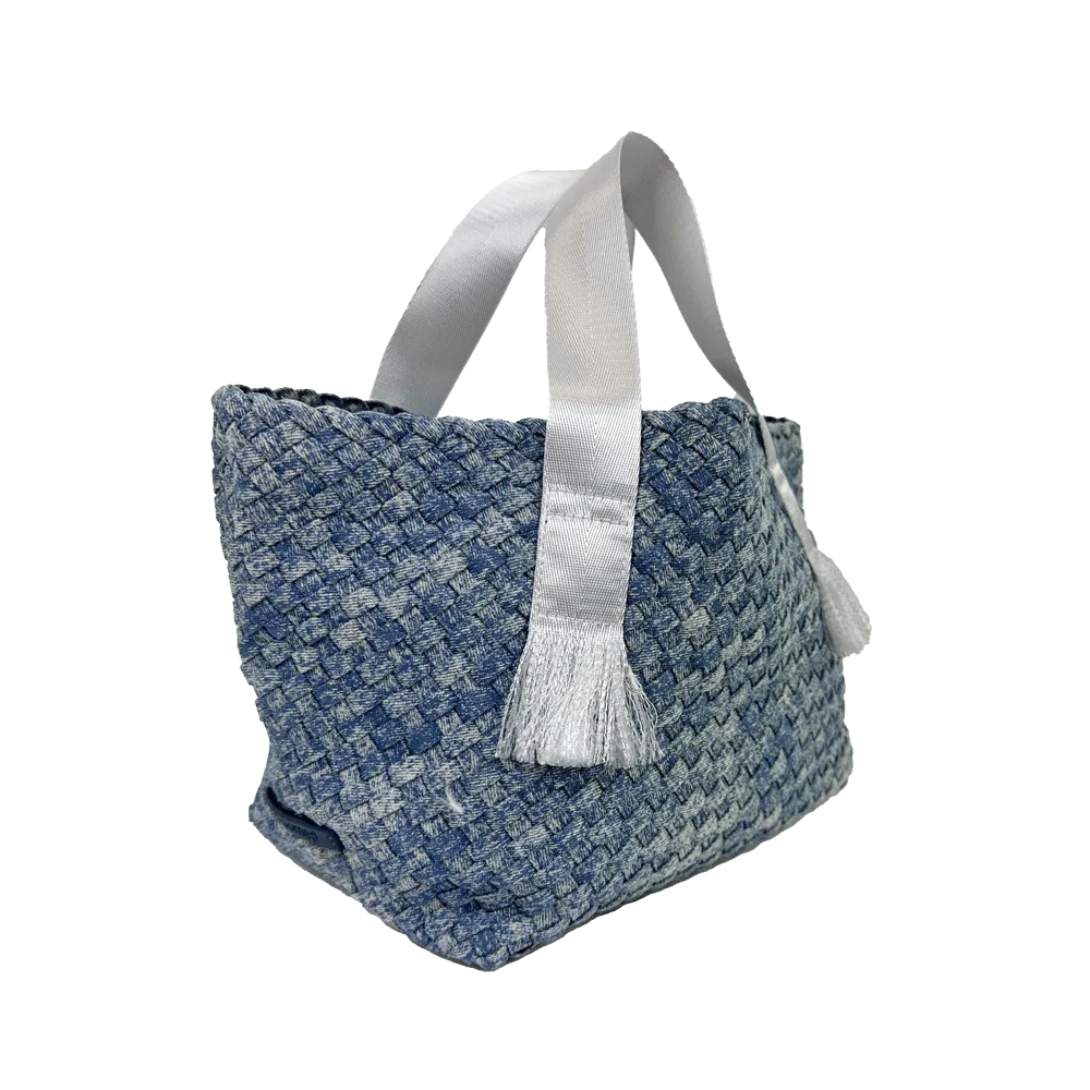 Daria Large Woven Denim Tote w/ Contrast Handles w/ Crossbody Strap