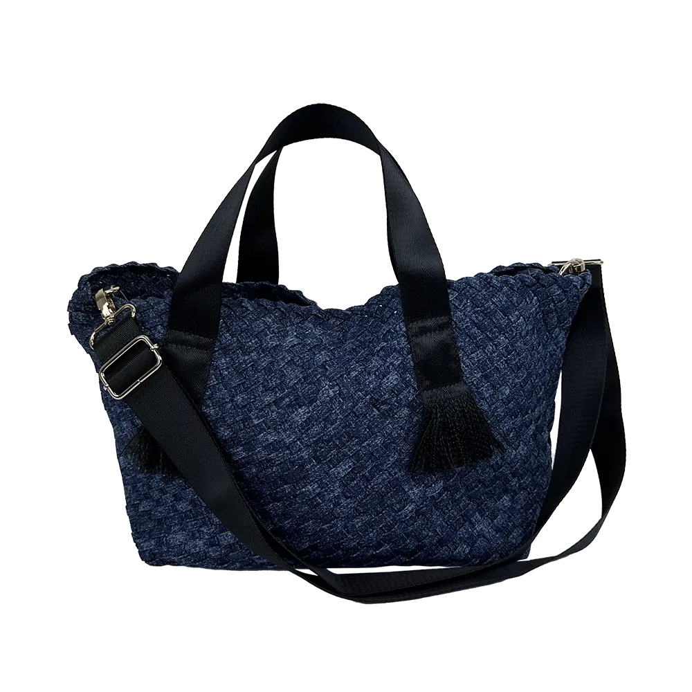 Daria Large Woven Denim Tote w/ Contrast Handles w/ Crossbody Strap