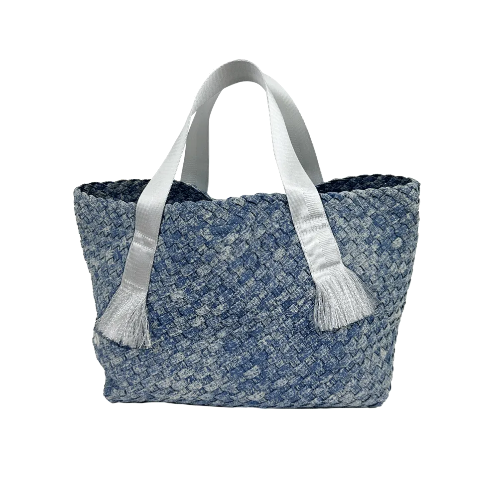 Daria Large Woven Denim Tote w/ Contrast Handles w/ Crossbody Strap