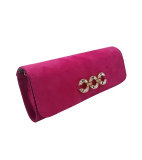 Emis Womens Suede Leather Pink Gold Detail Clutch Bag - T20 8193