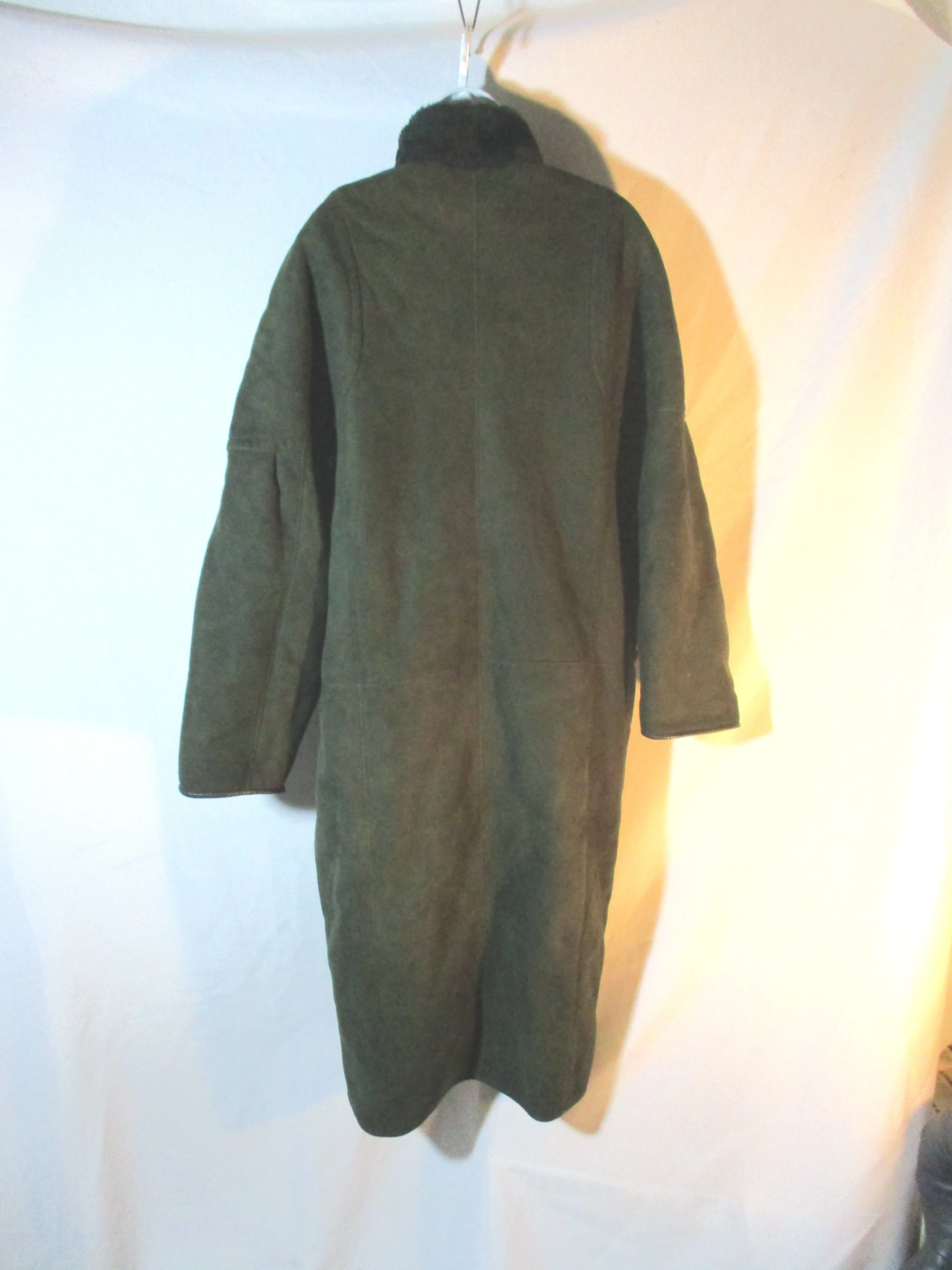 Genuine RAFEL SHEARLING SUEDE Maxi Leather jacket coat GREEN 8 Sheepskin