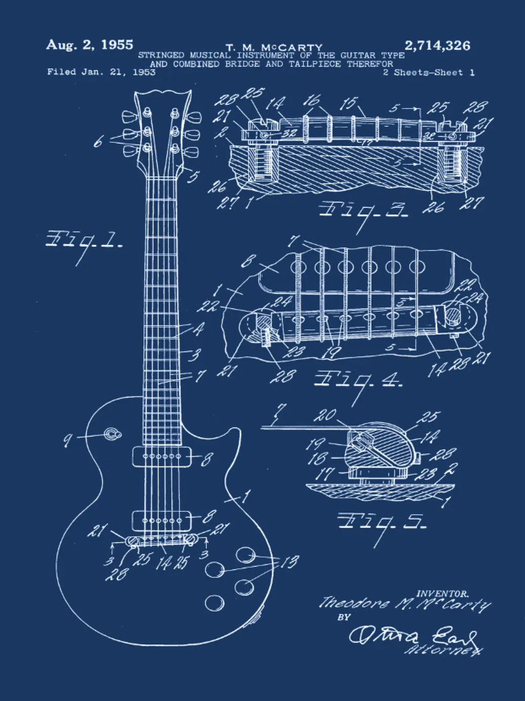 Gibson Guitar Patent Print Art on Canvas