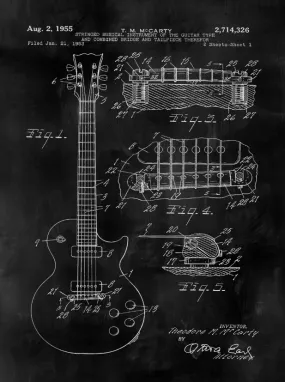 Gibson Guitar Patent Print Art on Canvas