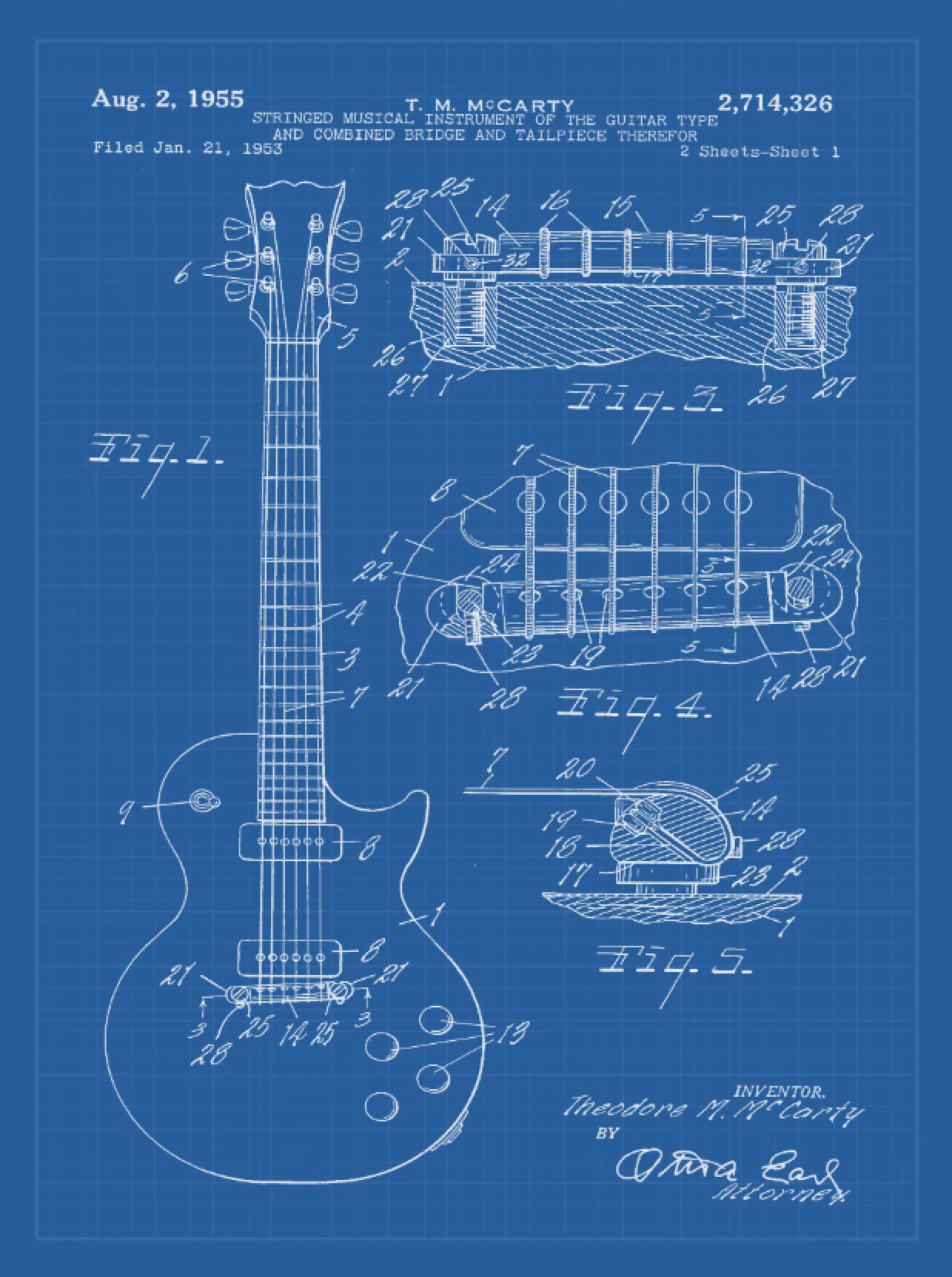 Gibson Guitar Patent Print Art on Canvas