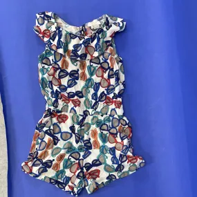 Girls Kate Spade Glasses Print Ruffled Collar Romper Sz 8