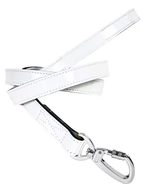 Italian White Patent Leather Dog Leash in Nickel