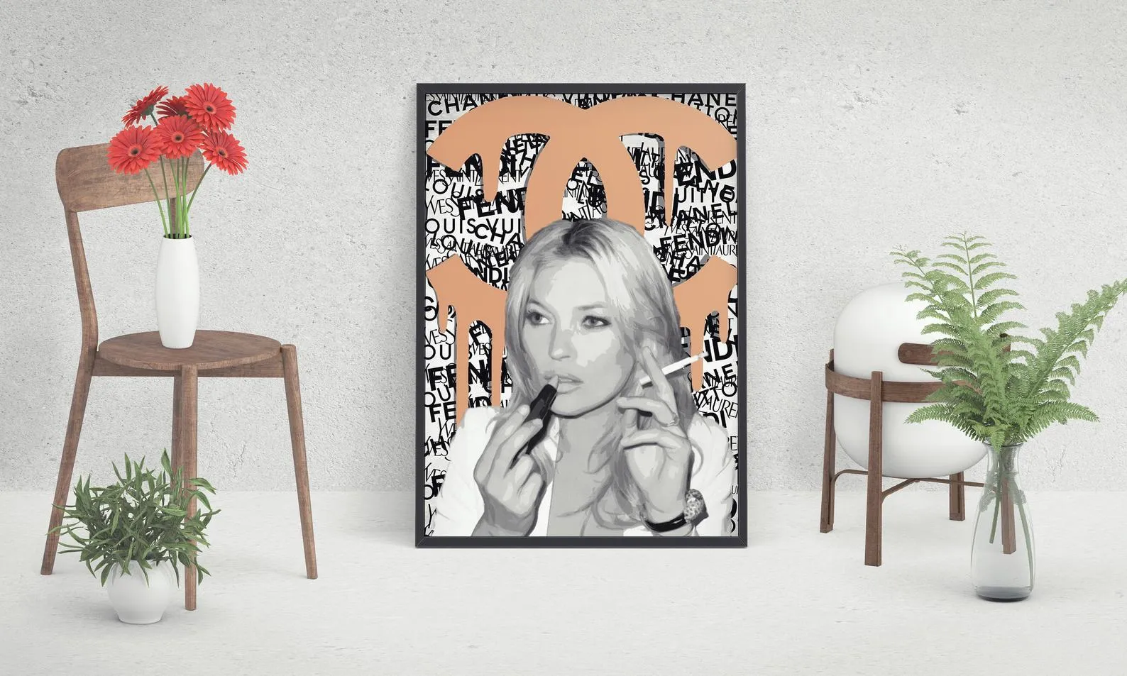 Kate Moss Channel Poster, Custom Art, Model Poster, Custom Black And White Poster, Home Decor, Wall Hangings, Kate Moss Fashion Photography