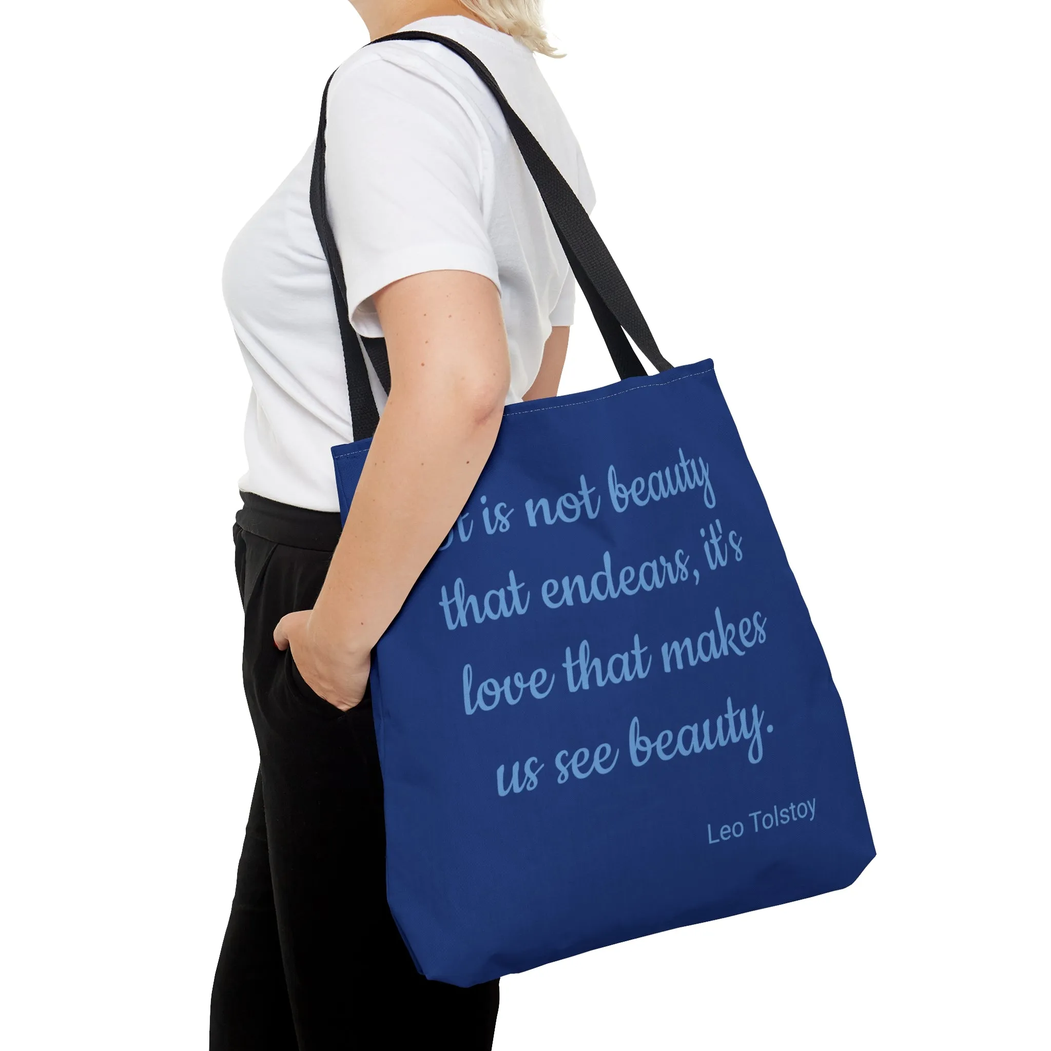 Love Makes Us See Beauty Tote Bag only at Bling & Bloom's Boutique | Inspirational Quote Tote Bag | Women's Canvas Bags