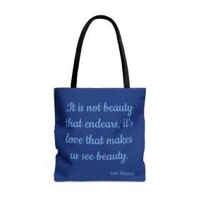 Love Makes Us See Beauty Tote Bag only at Bling & Bloom's Boutique | Inspirational Quote Tote Bag | Women's Canvas Bags