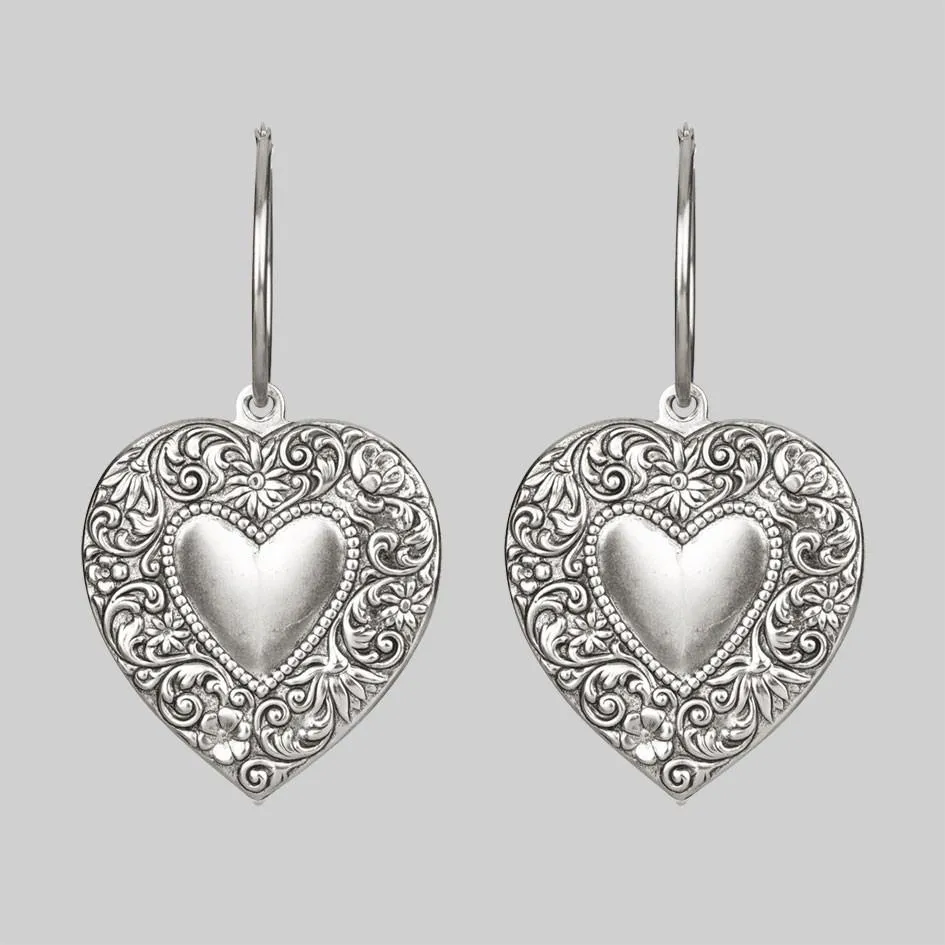 LOVE STRUCK. Heart Hoop Earrings - Silver