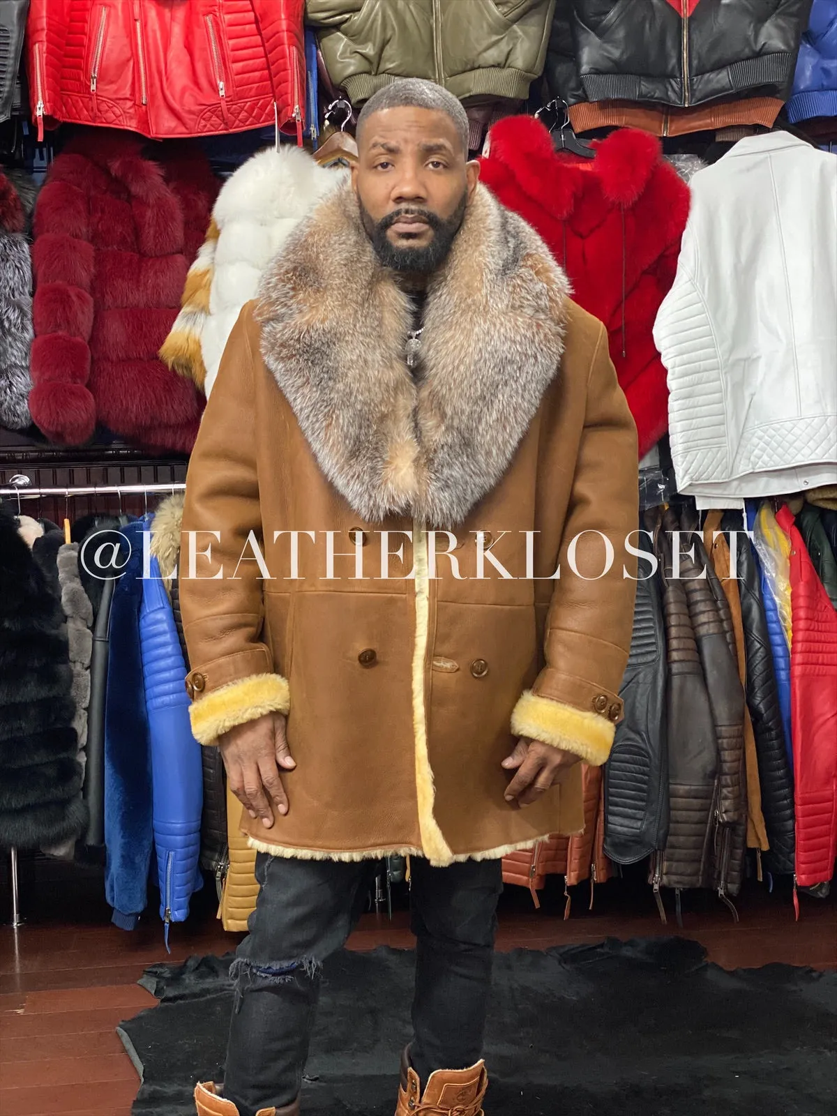 Men's London Shearling With Fox Collar