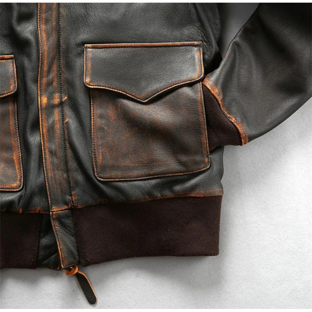 Men's Washed Goatskin A2 Bomber Jacket