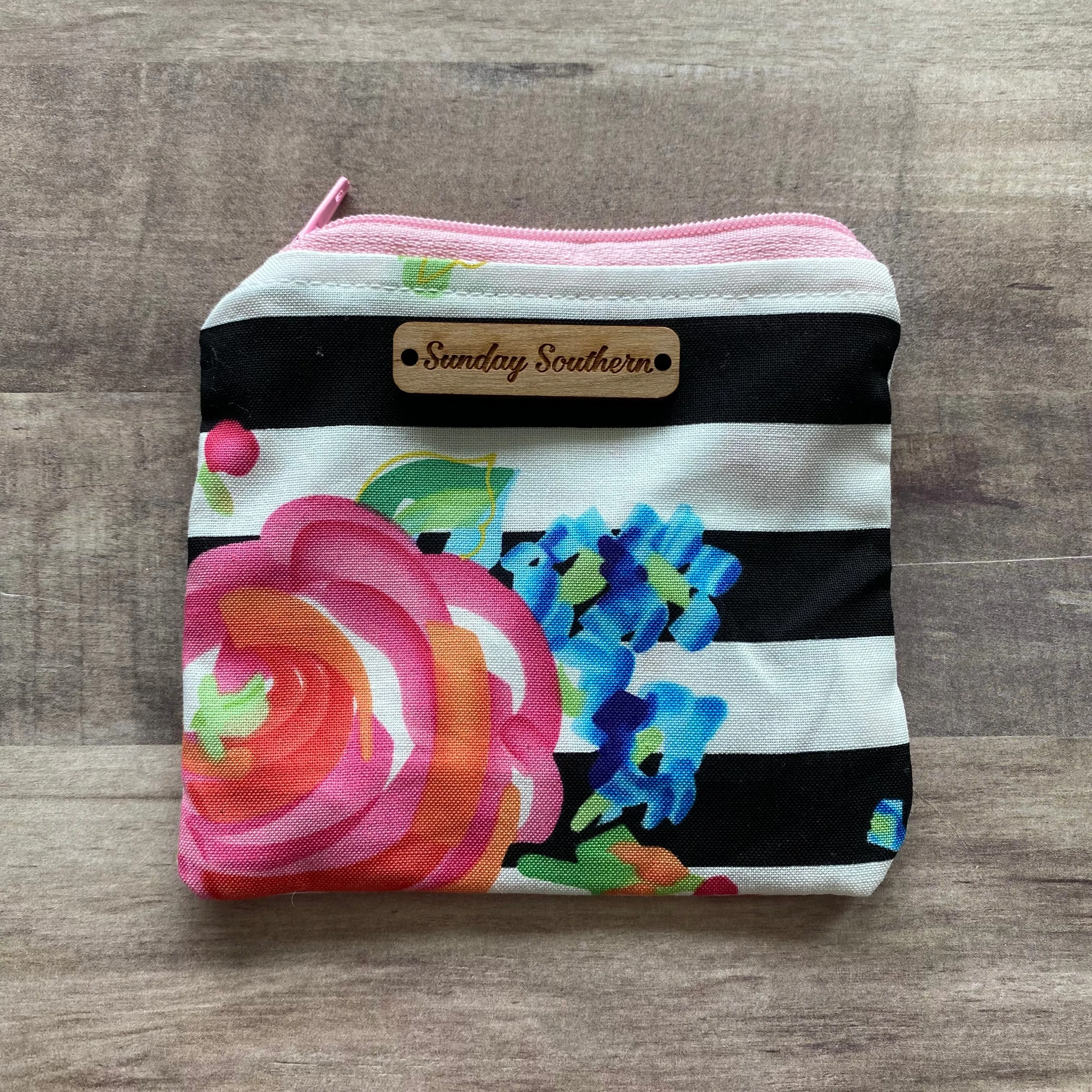 Neon Floral Stripe Mini Zipper Bag