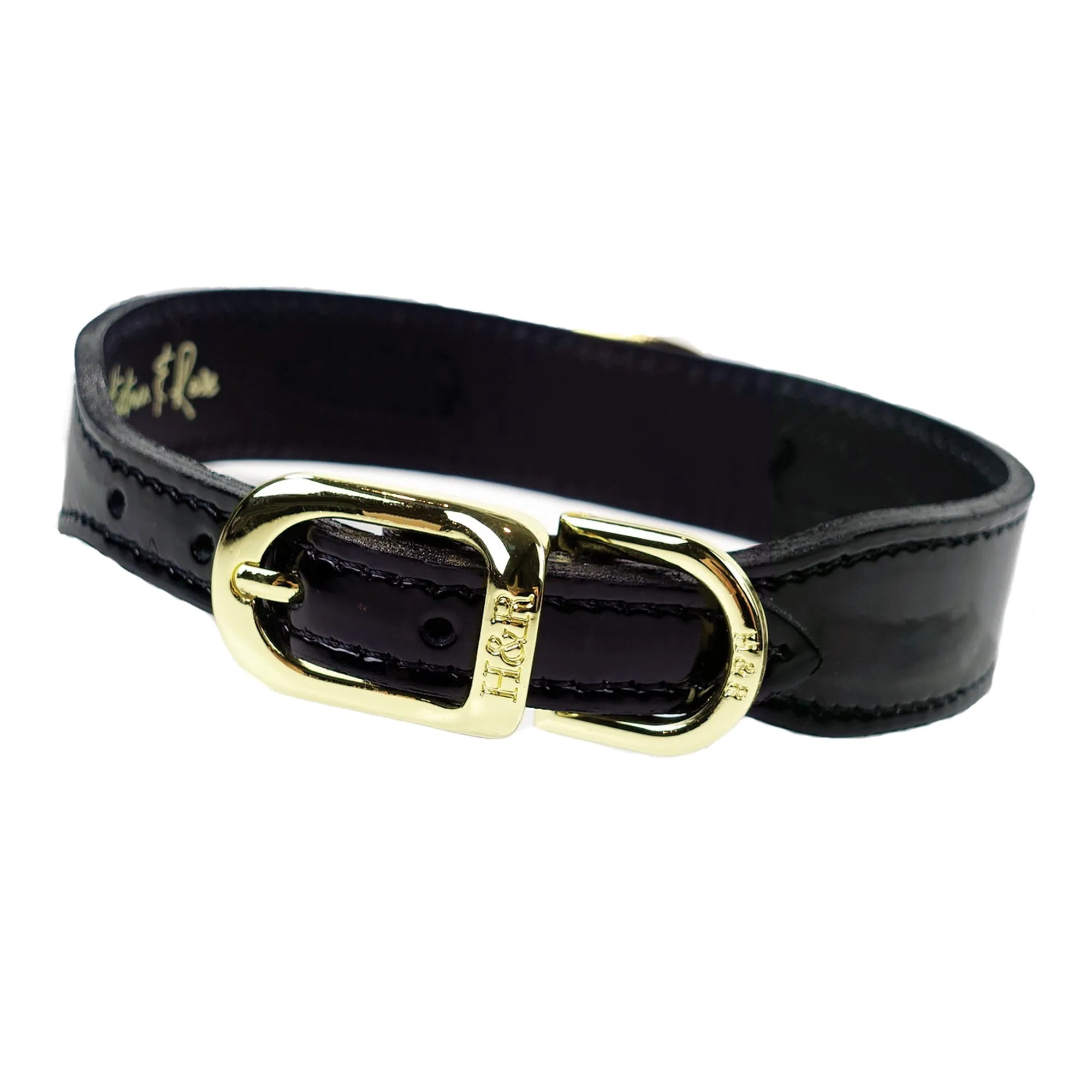 Octagon Dog Collar in Black Patent, Golden Shadow & Gold