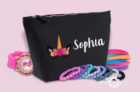 Personalised Unicorn Name Make Up / Wash Bag Christmas Gift Present Kids Black