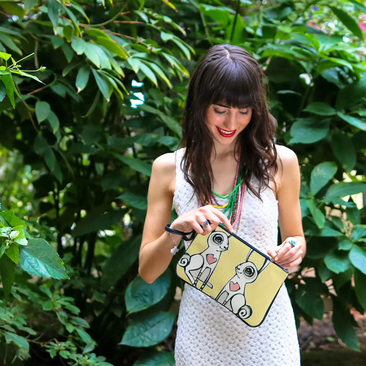 "Love Bunnies" Vegan Clutch/Crossbody Bag - Design by Berkeley artist Michelle White (Multicolored )