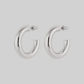 STELLA. Simple Medium Hoop Earrings - Silver