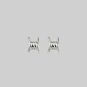 SURVIVAL. Symbolic Barbed Wire Stud Earrings - Silver