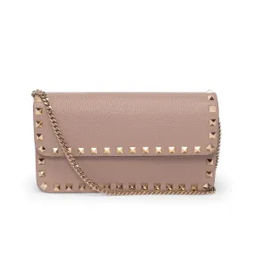 Valentino Grained Calfskin Rockstud Chain Flap Bag in Poudre