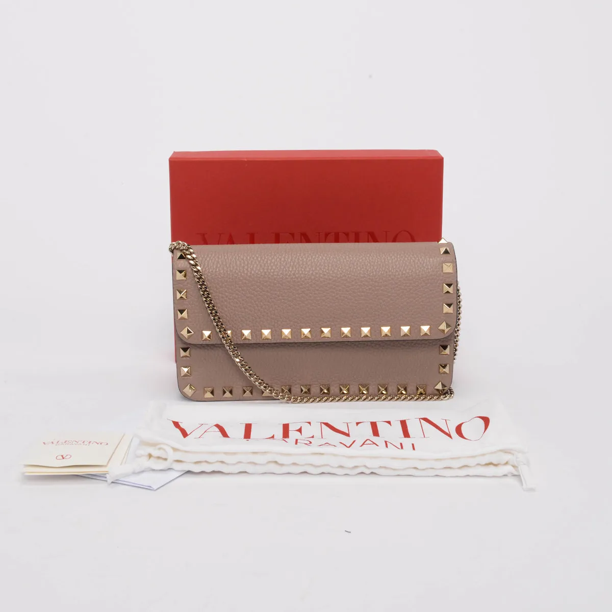 Valentino Grained Calfskin Rockstud Chain Flap Bag in Poudre