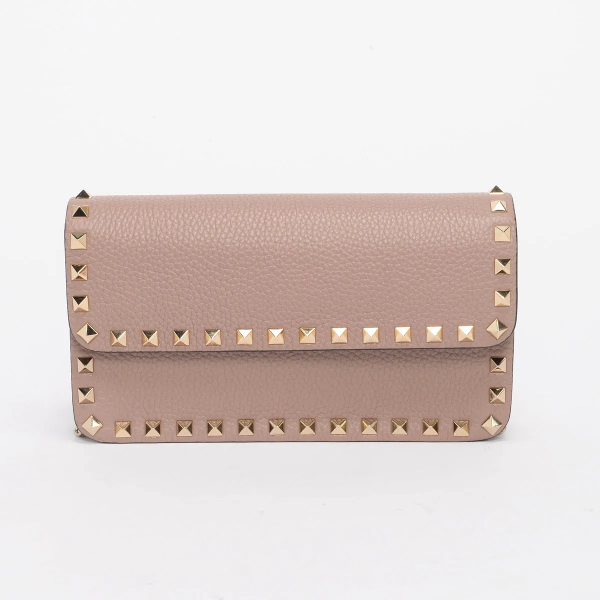 Valentino Grained Calfskin Rockstud Chain Flap Bag in Poudre