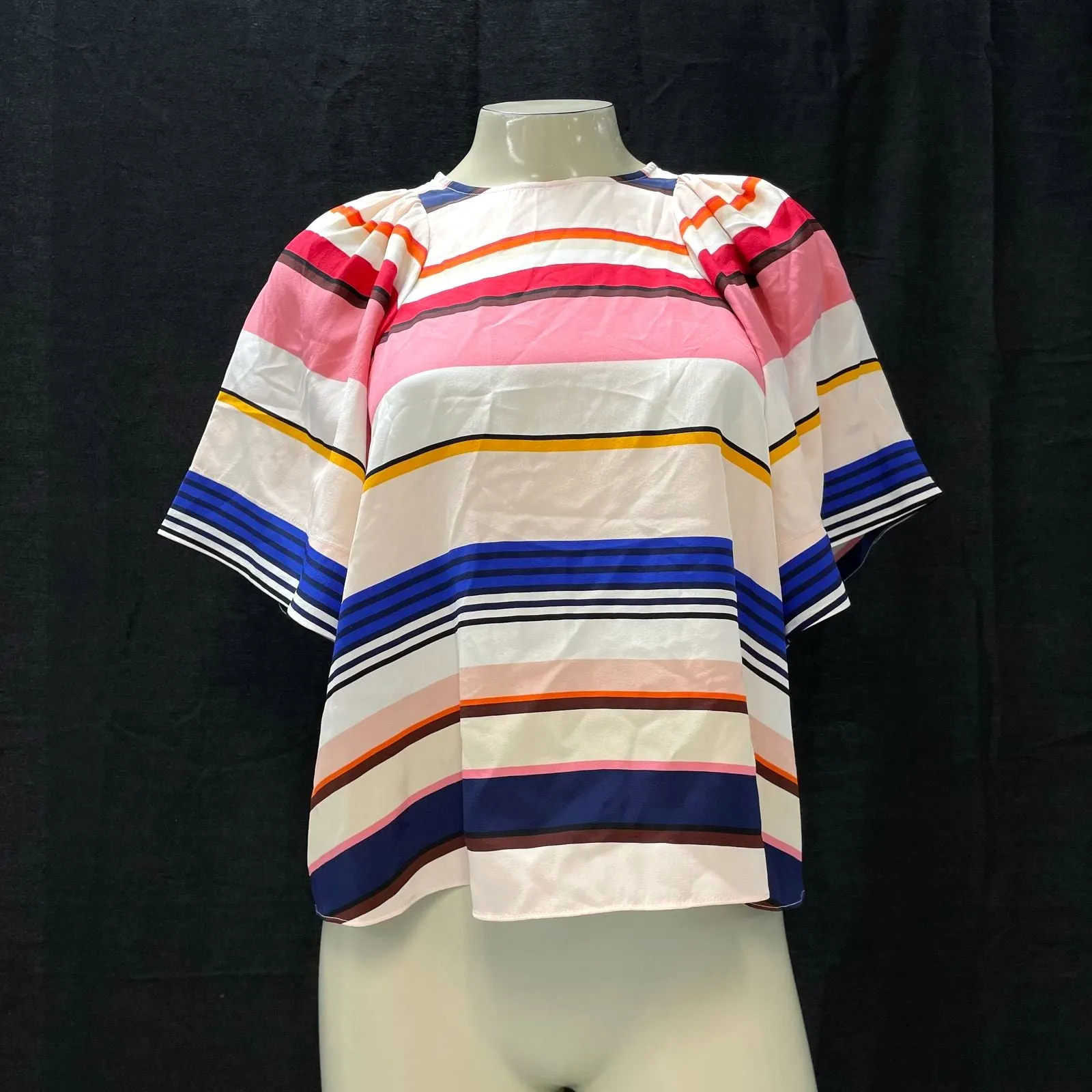 Wmns KATE SPADE Live Colorfully 100% Silk Striped Flutter Sleeve Top Sz XXS