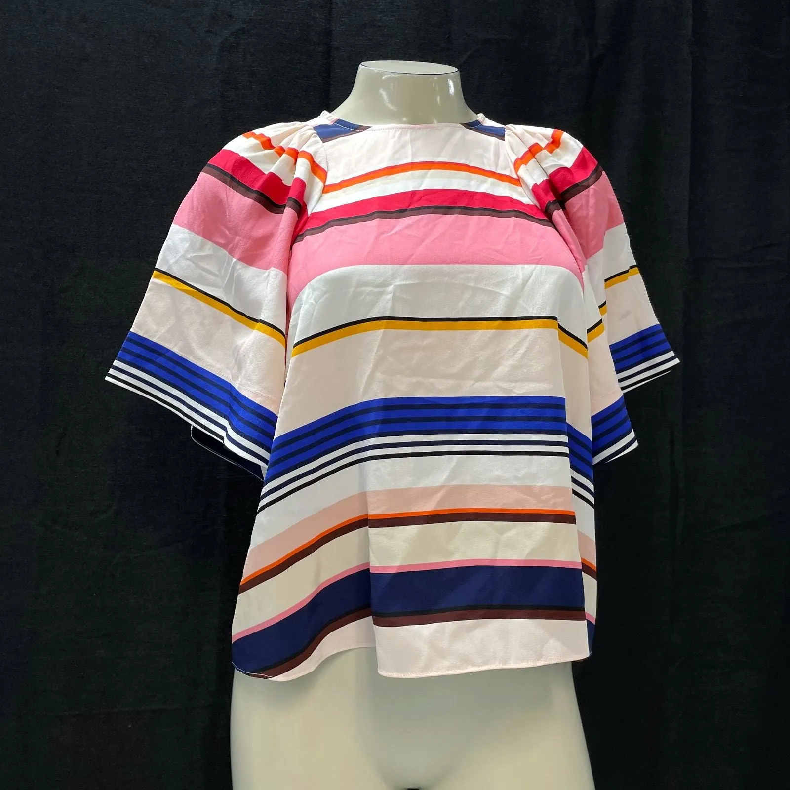 Wmns KATE SPADE Live Colorfully 100% Silk Striped Flutter Sleeve Top Sz XXS