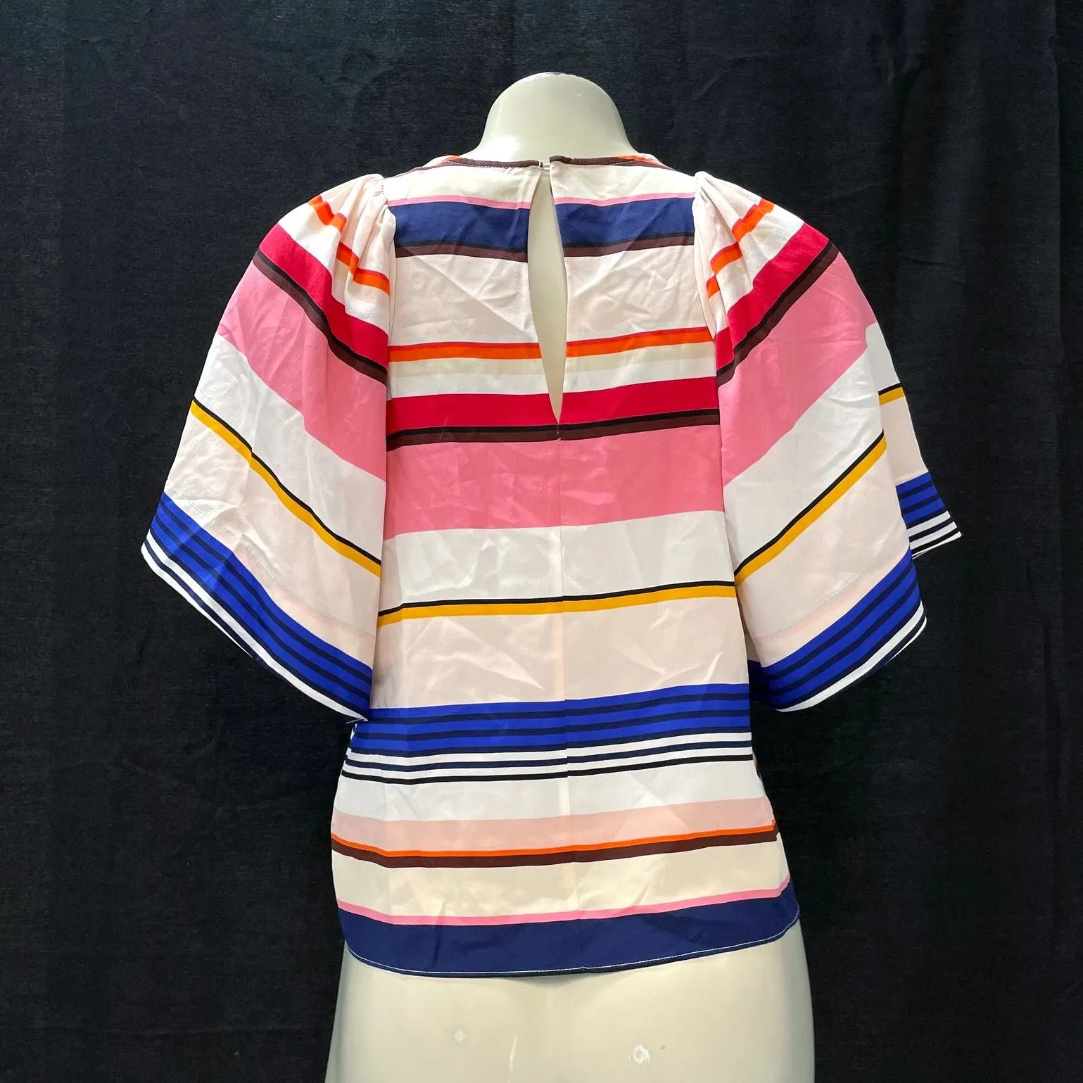 Wmns KATE SPADE Live Colorfully 100% Silk Striped Flutter Sleeve Top Sz XXS